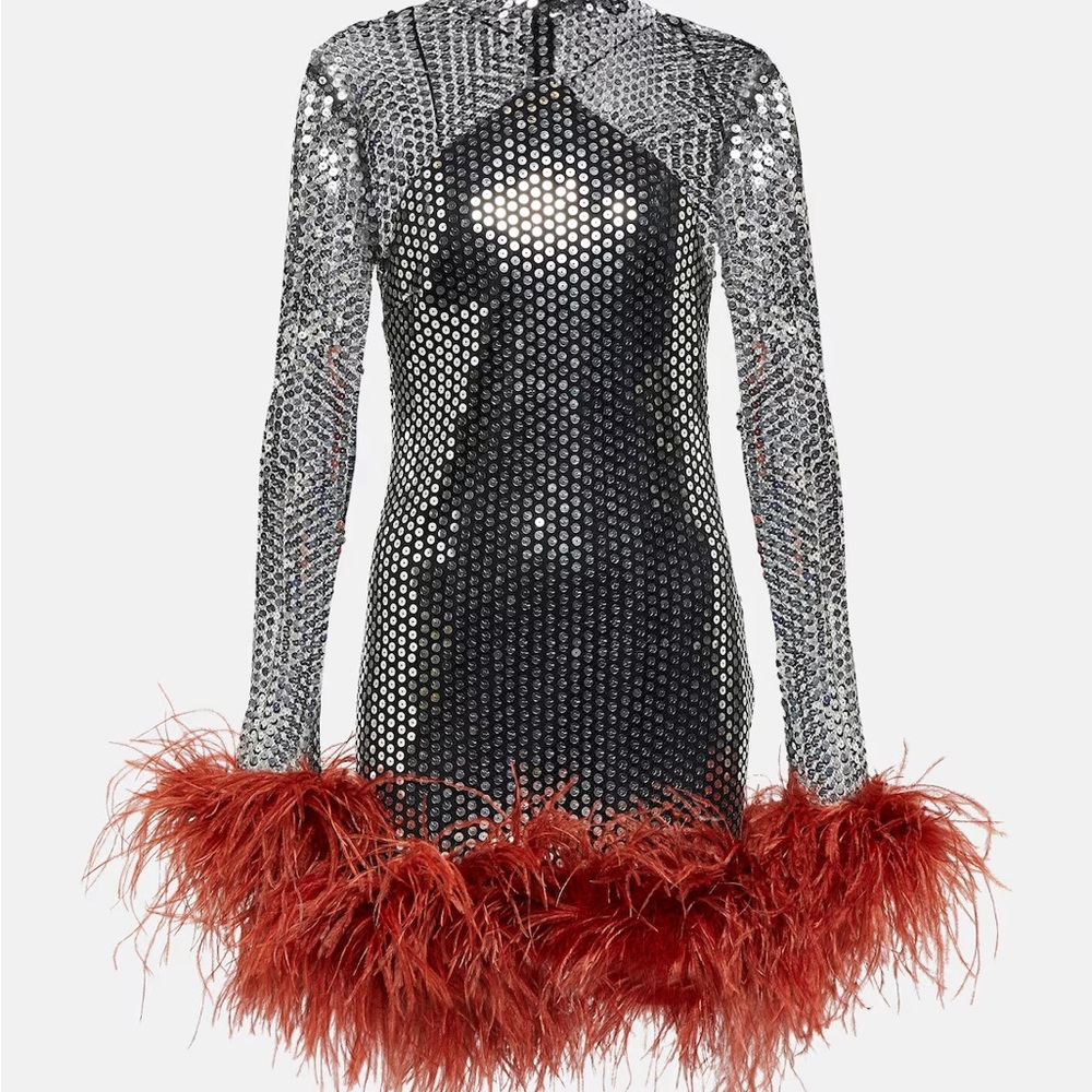 Taller Marmo Williams feather-trimmed sequined minidress